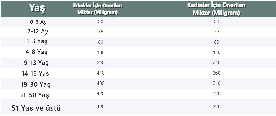 Yaşa Göre Magnezyum İhtiyacı