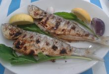 Izgara balik, limon ve yesillikle tabakta servis edilmis